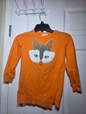 Orange Fox Graphic Sweatshirt Kids Size 140 Long Sleeve Crewneck